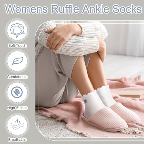 8 Pairs Women's Heart Ruffle Socks Ankle Crew Cotton Socks Cute Heart Design, Breathable Soft, Gifts for Women Mother4