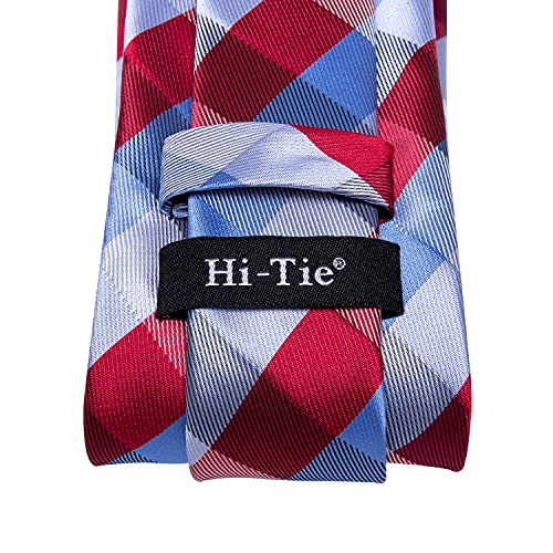 Image of Hi-Tie Mens Plaid Ties Classic Paisley Necktie with Handkerchief Cufflinks Set Business Stripe Tie
