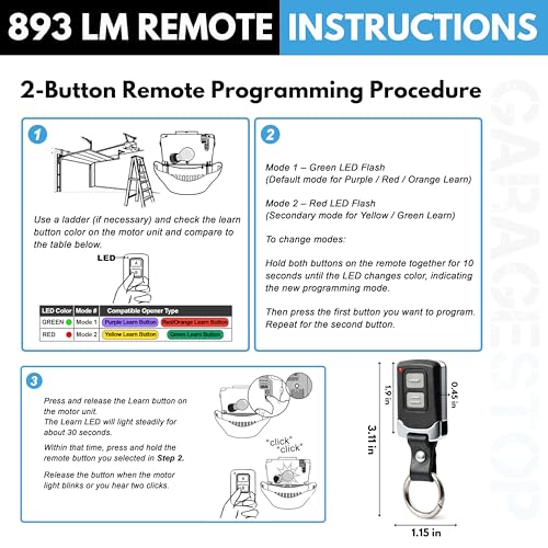 Image of 3X Mini for LiftMaster Chamberlain Craftsman Universal Garage Door Opener Remote, 893LM 893Max 891LM 371LM 373LM 971LM 973LM, 2-Button Keychain Extra Long-Range