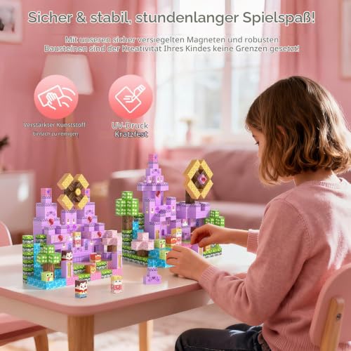 Gryxpox 150 Stück Magnetblöcke, magnetische Bausteine, Magnetblöcke für Kinder von 4 bis 8 Jahren, magnetische Würfel… – Ansicht 4