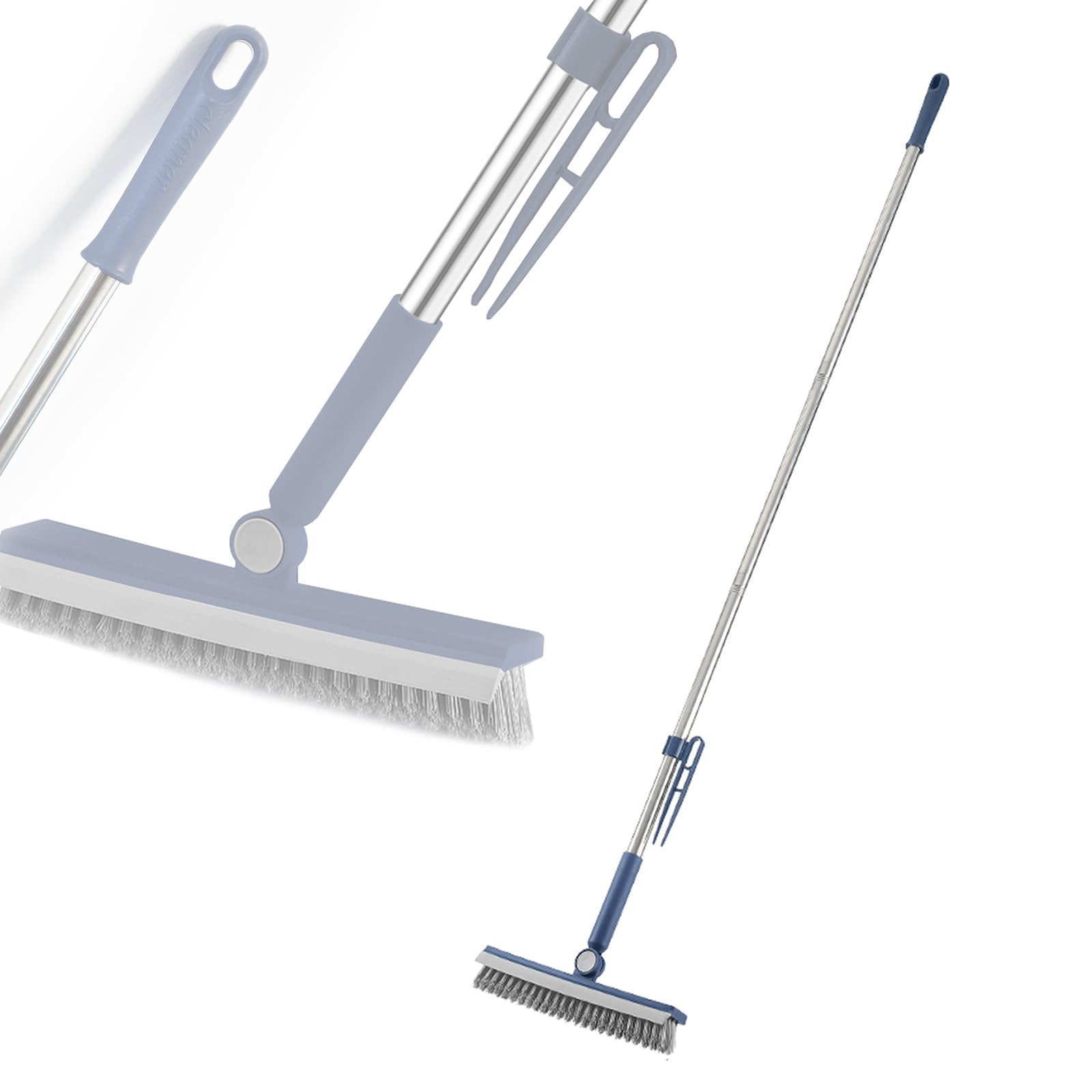 Floor Scrubbing Brush with 57" Adjustable Long Handle,3 in 1 Living Grout Brush with Squeegee,V-Shape Stiff Bristle,Heavy Duty Bathroom Cleaning Tool for Tile,Deck,Patio,Wall,Garage,Kitchen