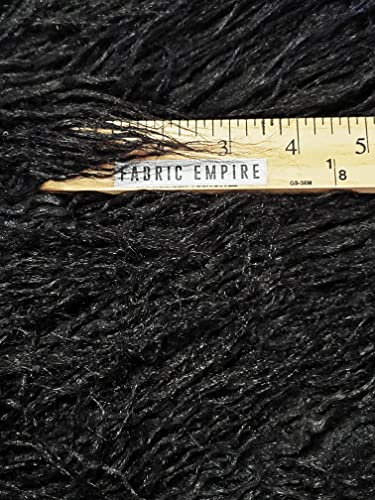 Faux Fake Animal Solid Fur Fabric Long Pile Curly Alpaca Black / 60" Wide/S. #TOP4