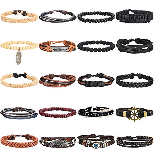 Preisvergleich Produktbild 24 Stücke Gewebte Geflochtene Leder Armbänder Verstellbare Geflochtene Lederarmbänder Wickelarmbänder für Männer Frauen