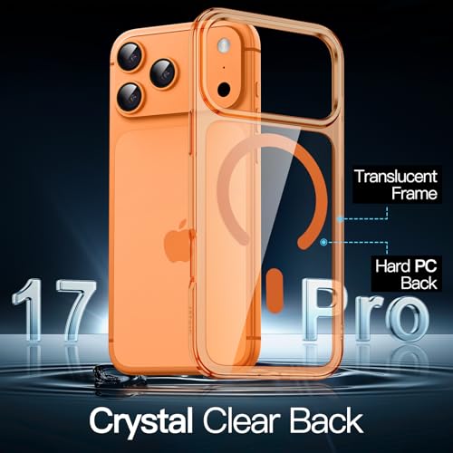 Image of JETech Magnetic Case for iPhone 17 Pro 6.3-Inch Compatible with MagSafe, Shockproof Phone Bumper Cover, Anti-Scratch Clear Back (Orange)