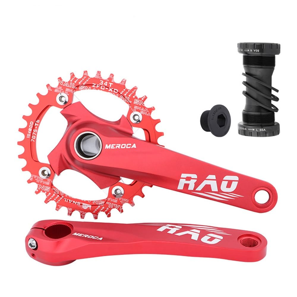 ZXGSXIOU Mountain Bike Cranksets 104BCD 32T 34T 36T 38T Narrow Wide Chainring Crankset With Bottom Bracket 68/73mm 170mm Hollow Integrated Aluminium Crankarm