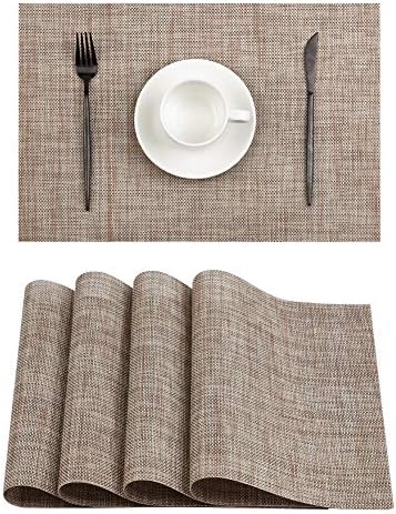 Florica Placemats Set of 4, Linen PVC Waterproof Insulation Mat for Dining Table, Heat-Resistant Placemats 12 x 18 inch (Beige Gold)