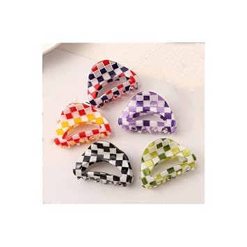 Checkered Hair Claw Clips for Thin Hair, Small Hair Clips for Women Semi Circle Claw Clips Hair Crab Hair Clamp,YOEMAYUNER 5 PACK 4.5cm/1.77inch