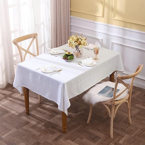 Nappe en lin blanc pour décoration de table de cuisine et repas en extérieur