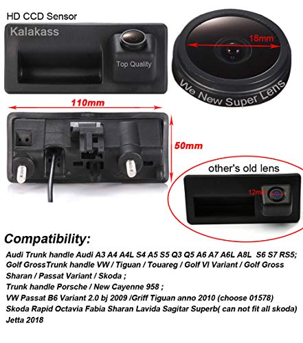 HD Trunk Handle Rear View Reversing Camera Compatible with Audi A3 A4 A4L S4 A5 S5 Q3 Q5 A6 A7 A6L A8L S6 S7 RS5/Golf/Tiguan/Touareg/Sharan/Passat/Skoda/Porsche/Cayenne 958/Jetta (NO.01578(110*50MM)) - Image 4