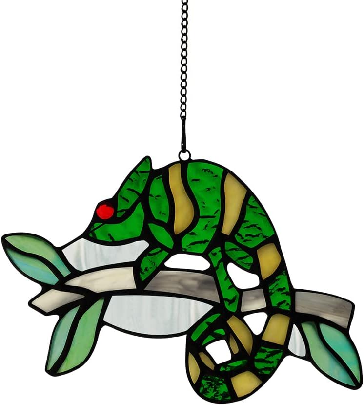Chameleon Decorations Stained Glass Suncatcher,Stain Glass Window Hanging Lizards Decor,Home Hanging Decorations for Kids Friends Bedroom Garden Birthday Party Decoration…