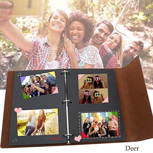 Fotoalbum zum Selbstgestalten, AIOR Schwarze Seiten Scrapbook Album Groß zum Einkleben, Vintage Leder Fotobuch Gästebuch Hochzeit Fotoalben, Hochzeitsalbum Weihnachten Jahrestag Geschenke, Hirsch