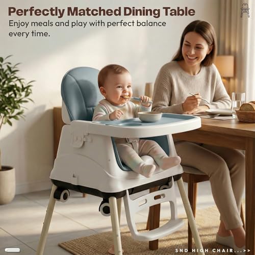 Image of StarAndDaisy High Chair for Baby /Baby Feeding Chair for 0 to 5 Years with 4 in-1 Multifunctions /High Chair with Height Adjustable,Wheels, Detachable Tray & 3-Point Safety Belt. (Blue)