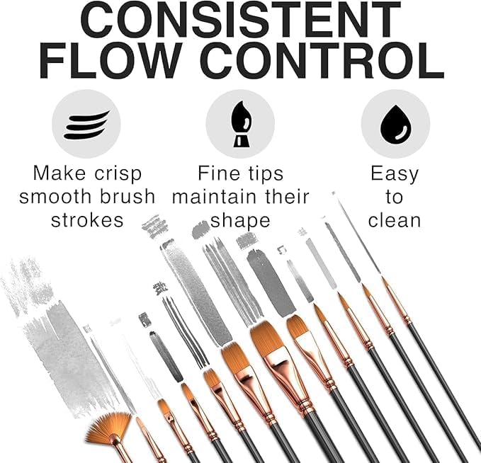 Image of Professional 12 Pcs Artist Paint Brush Set with Wide & Fine Tip Nylon Hair Brushes for Acrylic Watercolor Oil Painting Canvas Craft DIY Art Supplies