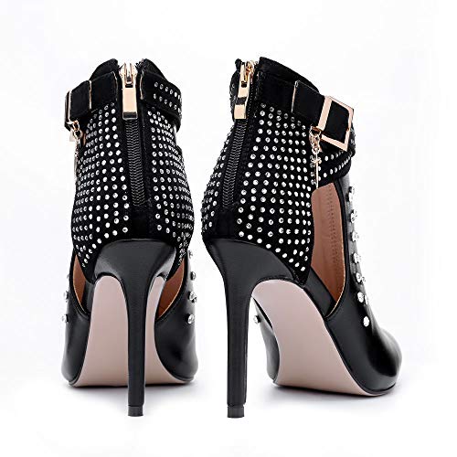 Ankle Boots for Women,Bare Legged Pointed Women's Boots, Rhinestone Booties Black Sexy Stiletto With High Heel4