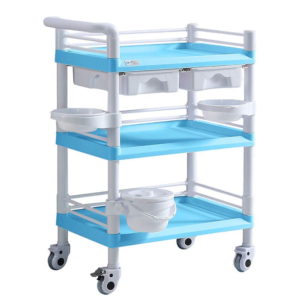 Carryys Móviles Rack de Almacenamiento Servir Carrito Médico Cart de 3 Nicartro de Servicios Médicos de en la Rueda Abs Beauty Salon Trolley con Cajones de Cubo, Carga de 100-150 Kg