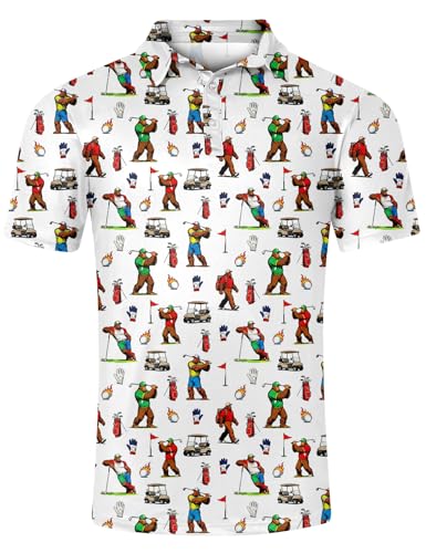 Uideazone Mens Funny Polo Shirts Big Foot Golf Shirt Novelty 3D Print Performance Short Sleeve Size L