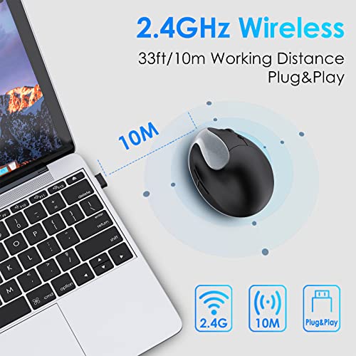 Image of Right Hand Ergonomic Vertical Wireless Mouse Type C Rechargeable 6 Btn Mice | 800-3200 DPI, silent click, mouse jiggler, 430mAh battery, 70 day standby, 2.4G wireless, wrist relief, fits PC laptop Mac