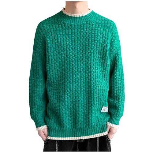 Mens Long Sleeve Cable Knit Sweater Fall Crew Neck Pullover Sweater