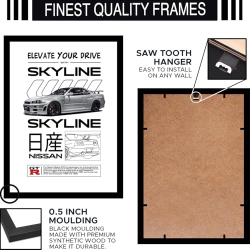 Image of BLINKART Nissan Skyline GT-R (R34) CarFramed Posters Gift Items Boys Room Wall Decoration Bedroom Office Studio Synthetic Wood Frame & Acrylic Glass Ready to Hang - 12x8 Inch, (A4 Size) - CAR-171