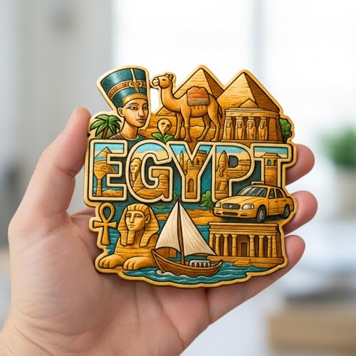 Image of Souvenir Fridge Magnet | 4x3 Inch Collectible Travel Decor | Strong & Durable Refrigerator Magnet with Iconic Landmarks for Travelers (Egypt)