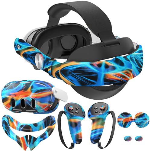Compatible with Meta Quest 3, Comfort Pressure-Free Adjustable Head Strap, VR Silicone Face Cover, VR Shell Cover,Touch Controller Grip Cover, Joysticks Cover