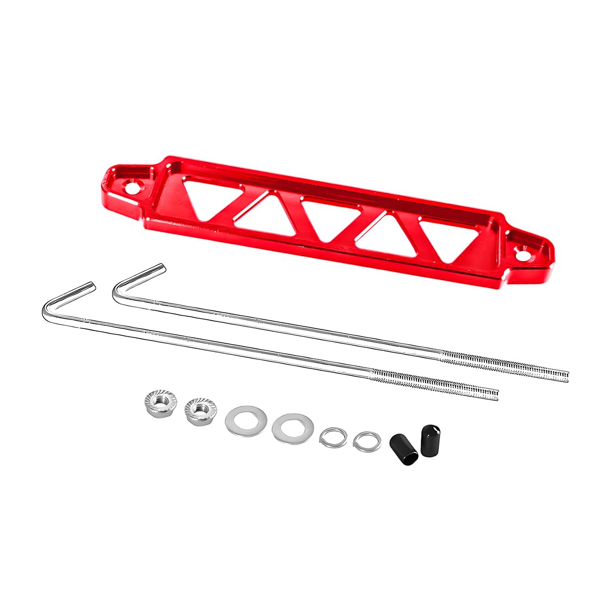 Car Battery Hold Down Bracket, Aluminum Alloy 5-Hole Battery Tie Down Holder with Stainless Steel J Bolt, Triangular Automotive Hold Lock Tray Accessories, Universal for SUV RV Sedan (Red)