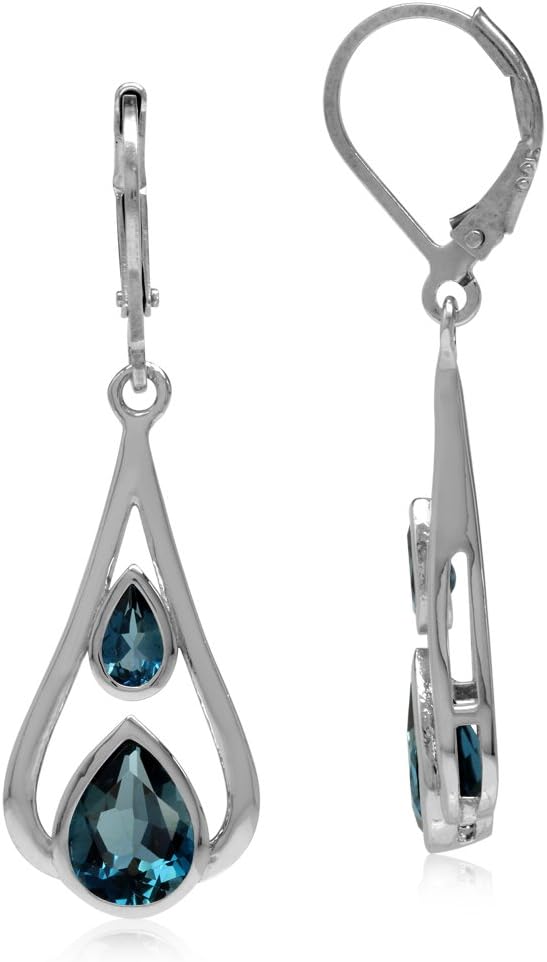 Silvershake Pear Shape Gemstone 925 Sterling Silver Geometric Drop Dangle Leverback Earrings Jewelry for Women