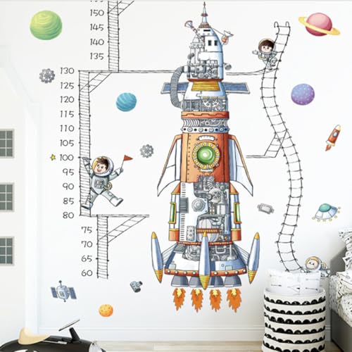 Medidor infantil de pared autoadhesivo impermeable de astronauta resistente para interiores 7