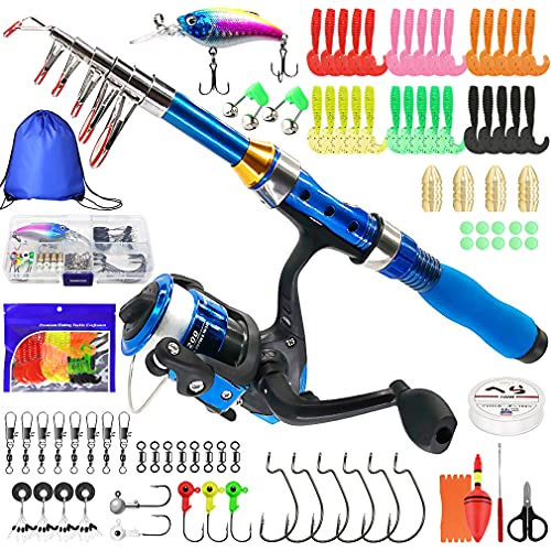 Kilitn Kids Fishing Rod, 1.5M 61Inch 4.92Ft Portable Telescopic Fishing Pole and Reel Combos and String with Fishing Line Full Kits, Youth Fishing Pole Fishing Gear for Kids, Boys, Girls, and Adults