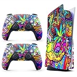 Skin Sticker for Game Console 5 Cover - Hippie Art, Compatible with Both Disc Edition & Digital Edition (not Slim Ver) - 2 Controller Skins & Console Skin - No Bubble, Full Protection, Removable