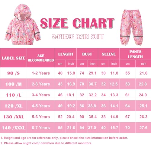 Fewlby Regenanzug Kinder Matschanzug, Regenjacke und Regenhose Mädchen Jungen Regen-Anzug 2PCS Set, Matschhose Regenmäntel Wind- und wasserdichte Zweiteiliger Regenbekleidung, 1-2 Jahre