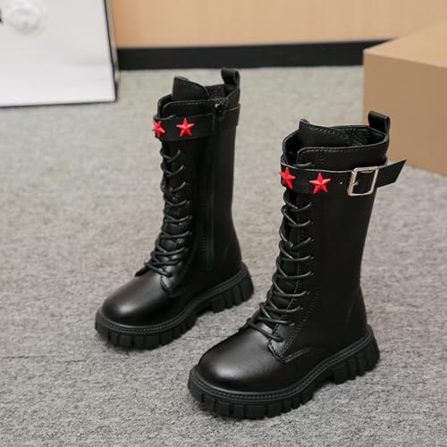 Boots for Girls Lace Up Side Zipper Cowboy Boot Punk Goth Platform Booties PU Leather Combat Boot White Boots for Girls 4-14T2