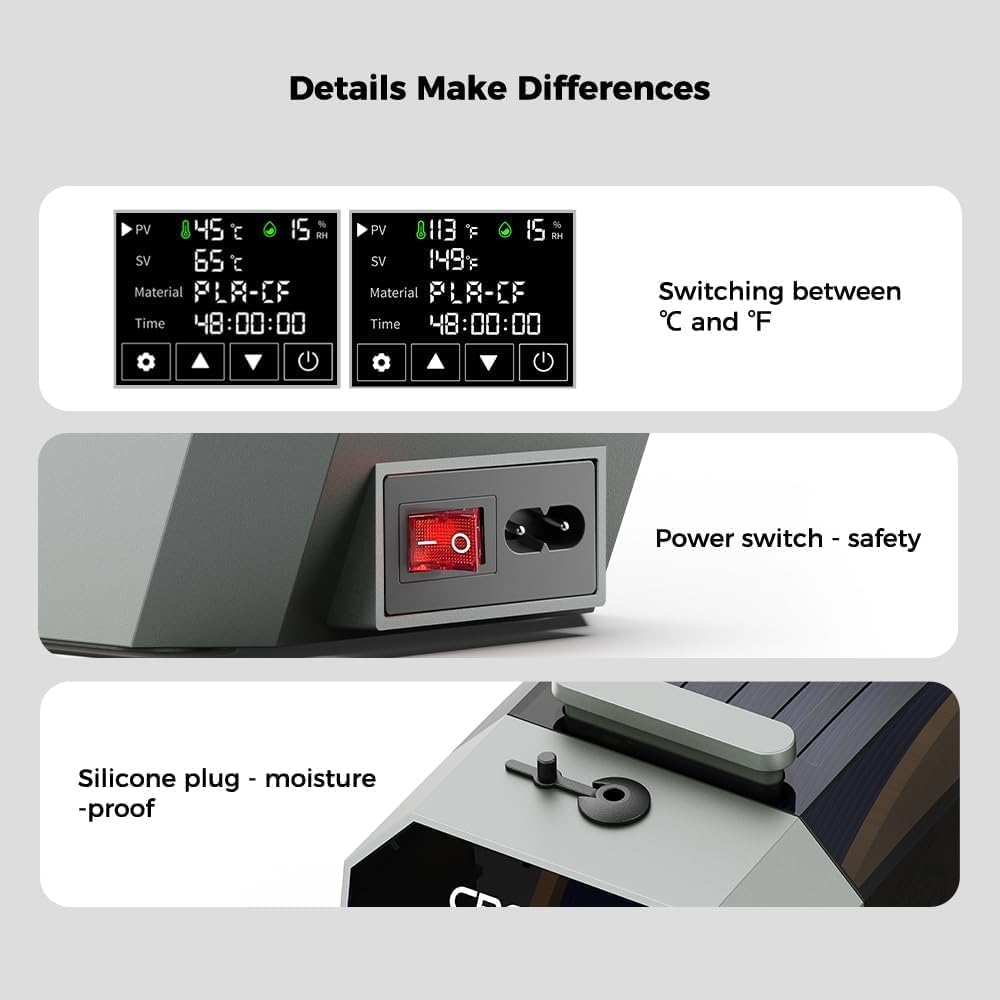 Creality Secador de filamentos Space PI con ventilador incorporado, caja de impresora 3D con calentamiento de 360°, caja de secado para PLA ABS + TPU PETG 1,75 / 2,85 mm
