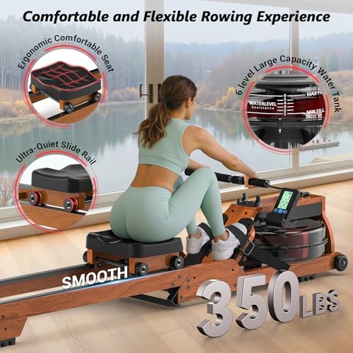 Rowing Machine, Water Foldable Rowing Machine for Home Gym, Fitness Exercise Machine with Bluetooth, 330LB Weight Capacity, App Compatible, Built-in Monitor - Image 6