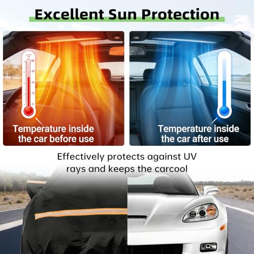 Image of Car Cover for Corvette C6 2005-2013, Custom Fit Waterproof All Weather Full Car Cover, Windproof Outdoor Cover with Driver-Side Zipper Door