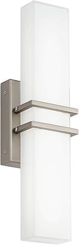 Miniatura 6 de Possini Euro Design Exeter - Lámpara de pared moderna Art Deco LED de níquel cepillado de metal plateado de 17 pulgadas de ancho, rectangular,