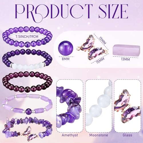 5 Pcs Amethyst Bracelets for Women Purple Healing Crystal Gemstones Beaded Bracelet Natural Butterfly Anxiety Stress Jewelry Gifts for Women Men Mom Birthday2