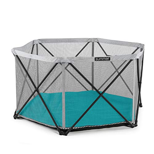 Image of Summer Pop 'N Play SE Hex Playard, Aqua - Lightweight Play Pen for Indoor and Outdoor