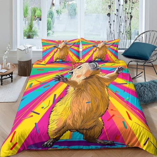 Housse de couette capybara imprimé 3D microfibre parure de lit 260x220cm confort