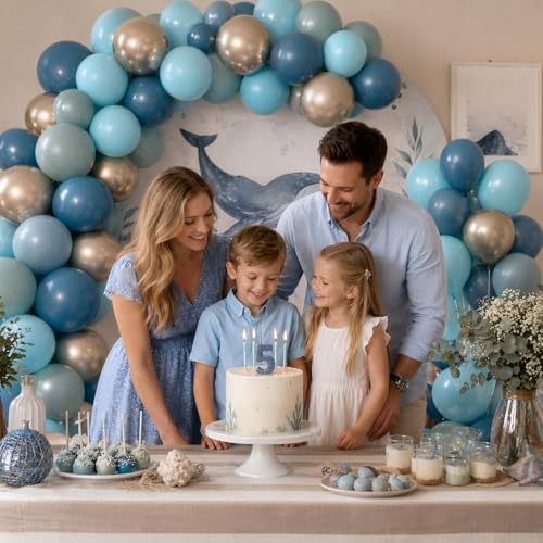 Image of Blue Balloons Dusty Peacock Balloons Champagne Gold Assorted Muted Blue Balloon for Whale Theme Party Decorations Under the Sea Birthday Slate Teal Blue Balloon for Arch Graduation Baby Shower
