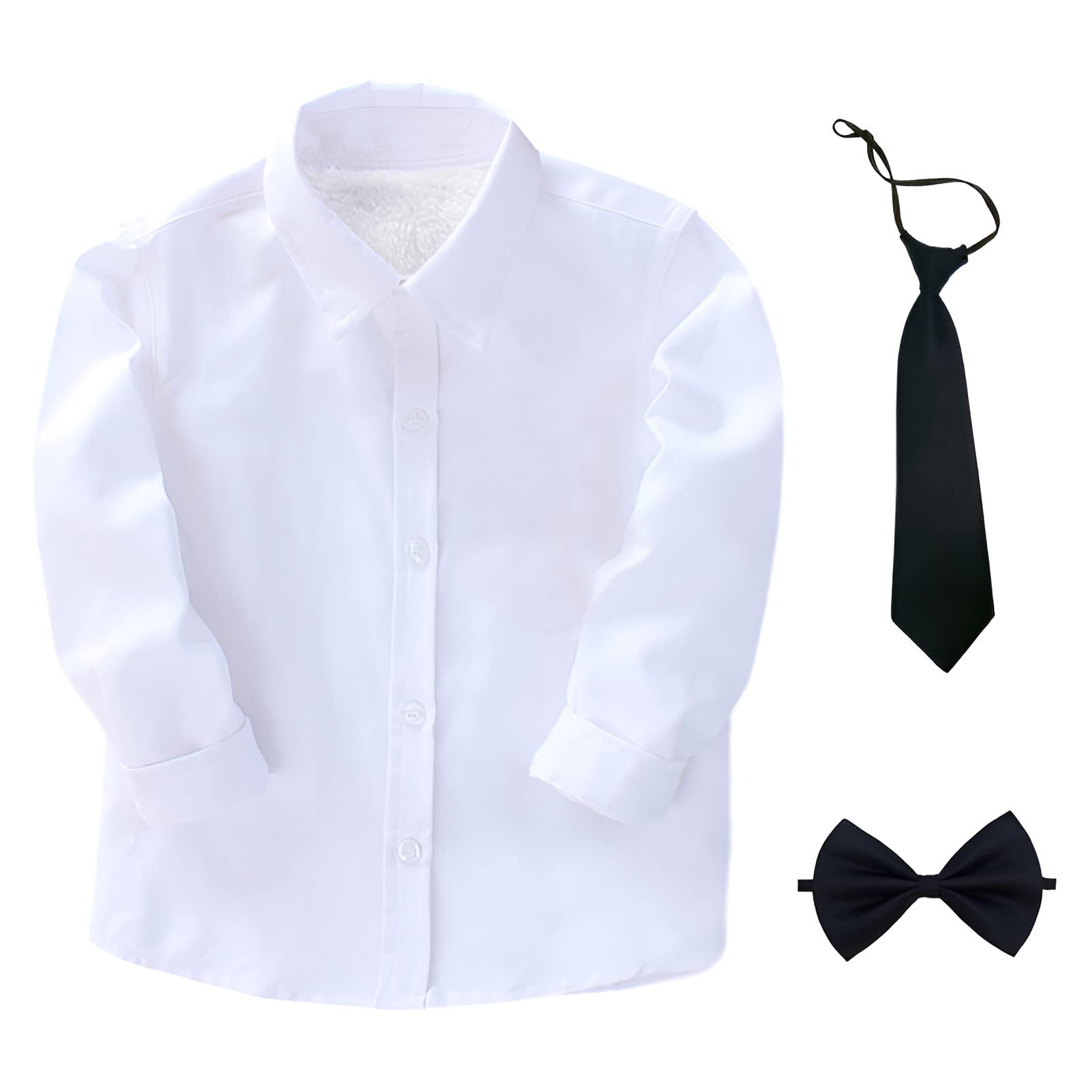aromm Camisa Niño Uniforme Escolar con Corbata y Pajarita Abotonar Formal Manga Larga Sólido Oxford Camisa