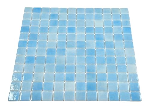 Tenedos Blue Recycled Glass Mosaic Tile Square 7/8 Inch Pattern For Kitchen Backsplash, Swimming Pool Tile, Bathroom Wall, Accent Wall (Not Peel And Stick Tile) (Sample Swatch, Sky Blue) #TOP4