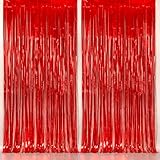 KatchOn, XtraLarge Red Streamers Backdrop - 3.2x8 Feet, Pack of 2 | Red Fringe Backdrop for Valentines Day Decorations | Foil Fringe for Birthday, Carnival, Casino Theme Party Decoration