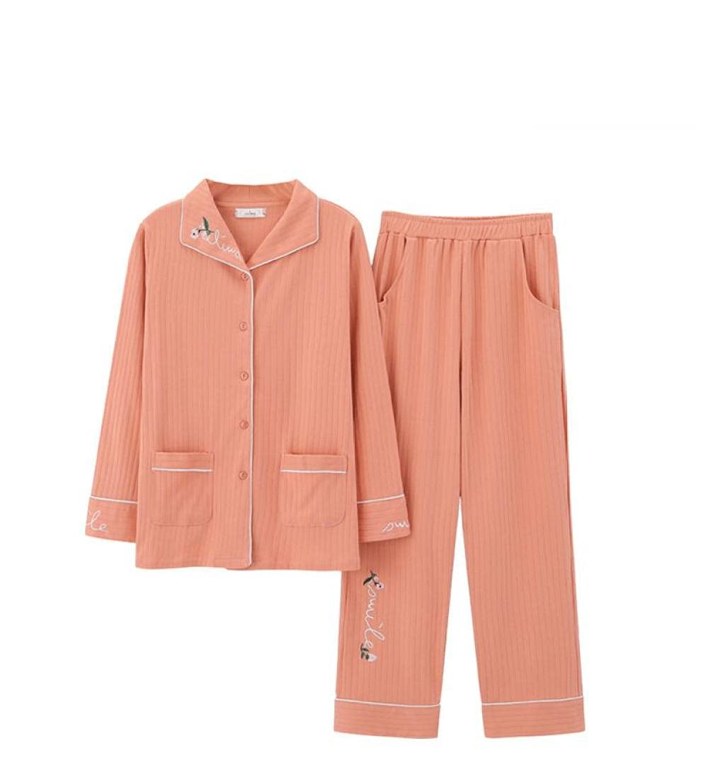 Manga Larga Pijama De Mujer De Dos Piezas,Conjunto De Pijama De Manga Larga para Mujer, Cuello Clásico con Muesca, Suave Y Cómodo, Ropa De Salón De Algodón para Mujer, Pijama De Otoño Invierno,