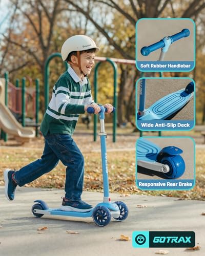Image of Gotrax KS1 Kids Kick Scooter, LED Lighted Wheels and 3 Adjustable Height Handlebars, Lean-to-Steer & Widen Anti-Slip Deck, 3 Wheel Scooter for Boys & Girls Ages 2-8 and up to 110 Lbs