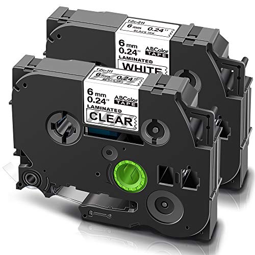 ABColor テープ カートリッジ 6mm Tze-111 透明地黒文字 1個 ・ Tze-211 白地黒文字 1個 ブラザー工業 ピータッチ 汎用・互換 TZ-111 TZ-211 2個セット (6mm 透明地+白地)