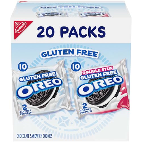 OREO Gluten Free Original & Double Stuf Chocolate Sandwich Cookies Variety Pack, Gluten Free Cookies, 20 Snack Packs (2 Cookies Per Pack)