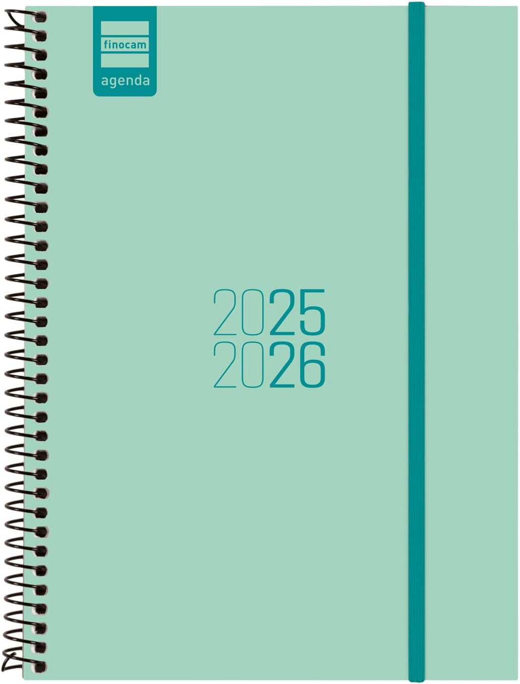 Finocam - Spiral Diary 2025/2026 Week to View Horizontal View September 2025 - August 2026 (12 Months), Turquoise, Spanish