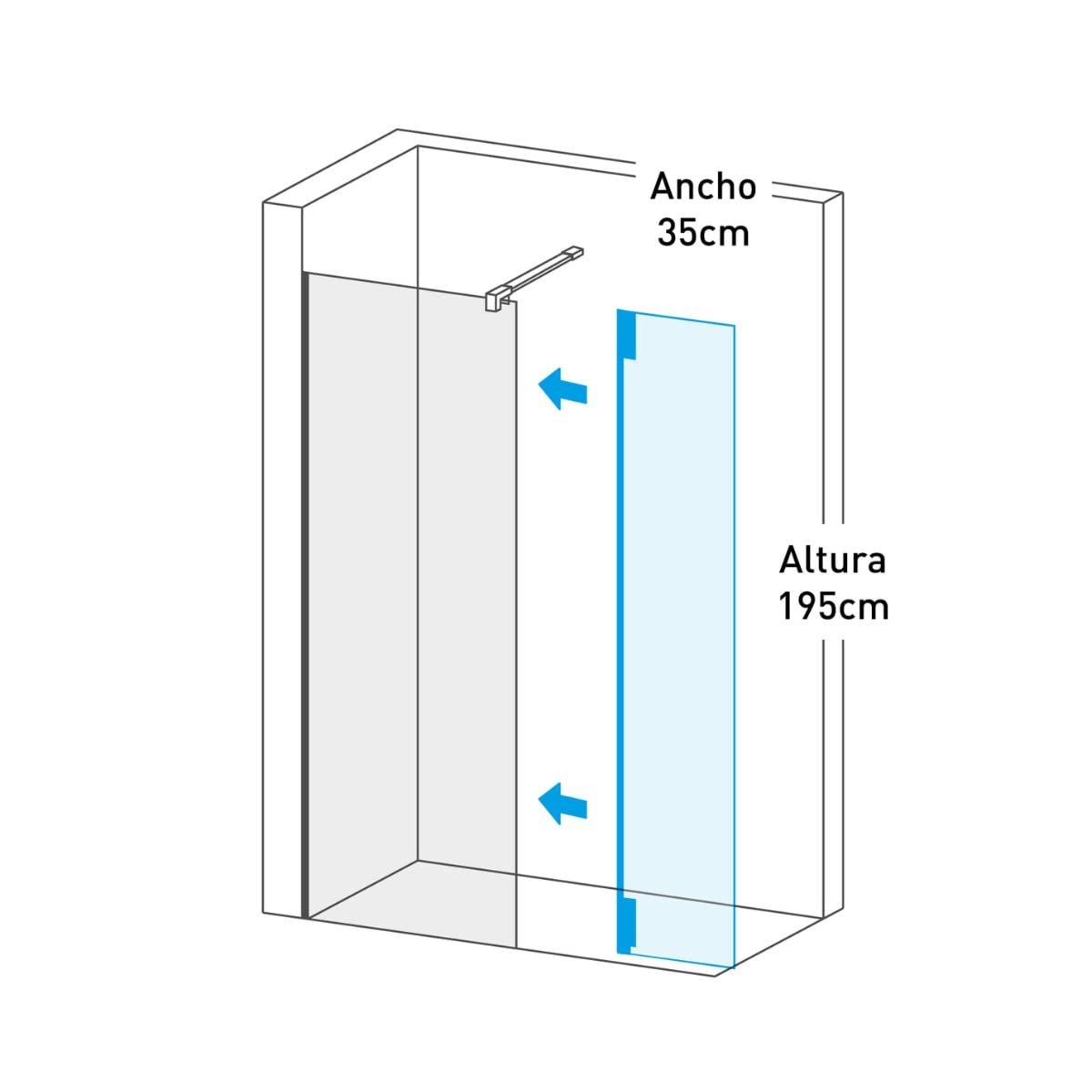 Puerta de Ducha Abatible de 35cm para Completar Fijo de Ducha | Panel de Ducha Abatible de Protección Pivotante ancho de 35cm para hacer más Grande un Fijo de Ducha Ya Instalado | Cromo Brillo