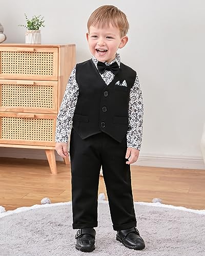 Image of YALLET Baby Boy Clothes Suit 0-24 Months Infant Gentleman Outfits Formal Dress Shirt+Bowtie+Vest+Pants Set Baby Wedding Suits